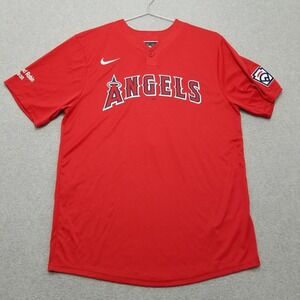 Los Angeles Anaheim Angels Jersey Mens‎ Medium Red Baseball Henley Nike 6